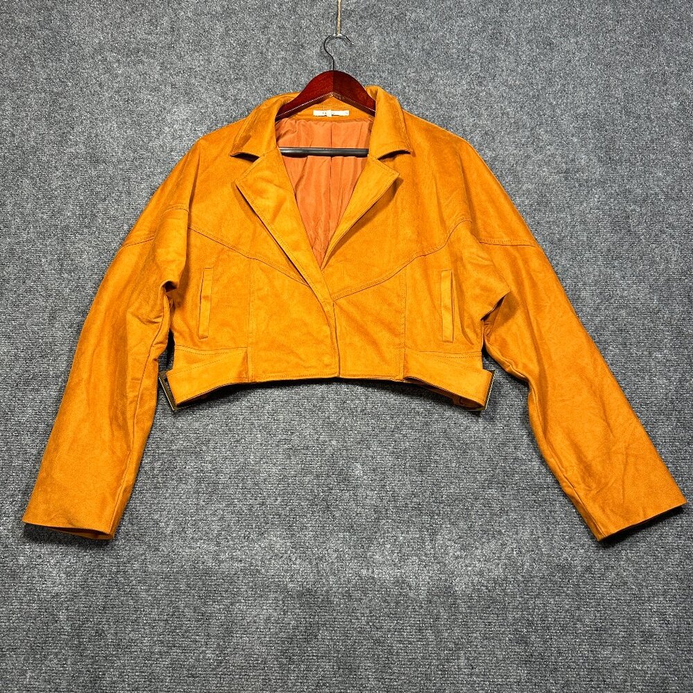 Tularosa Jacket Womens Small Rust Orange Crop Faux Suede Snaps Belted Pockets